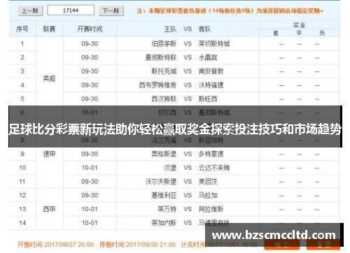 足球比分彩票新玩法助你轻松赢取奖金探索投注技巧和市场趋势