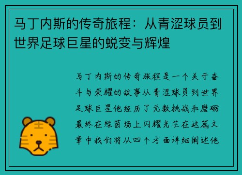 马丁内斯的传奇旅程：从青涩球员到世界足球巨星的蜕变与辉煌